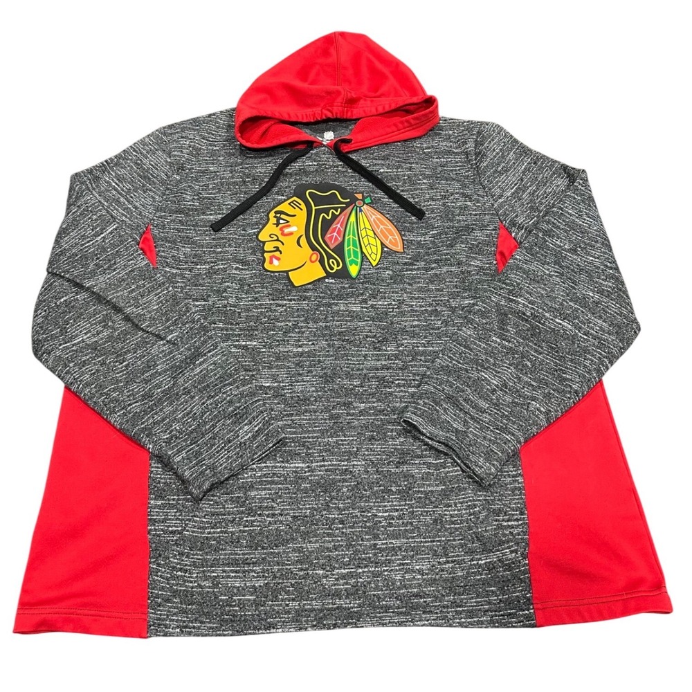 Fanatics Chicago Blackhawks NHL Mens 2XL Hoodie‎ Grey Red Space Dye Pullover